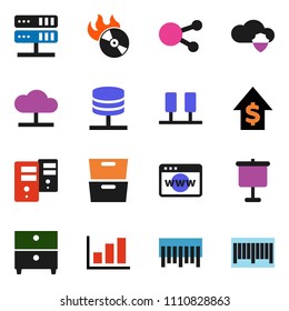 solid vector ixon set - presentation vector, archive, graph, dollar growth, barcode, music hit, social media, server, network, cloud, shield, browser