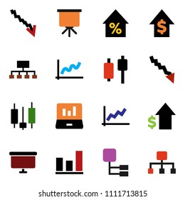 solid vector ixon set - presentation vector, graph, japanese candle, laptop, crisis, percent growth, dollar, board, hierarchy