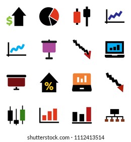 solid vector ixon set - presentation vector, graph, pie, japanese candle, laptop, crisis, percent growth, dollar, board, hierarchy