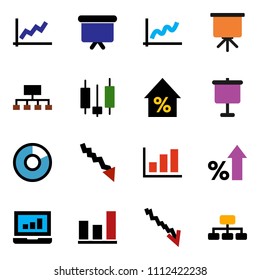 solid vector ixon set - presentation vector, graph, pie, japanese candle, laptop, crisis, percent growth, board, hierarchy