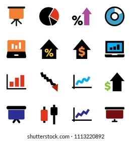 solid vector ixon set - presentation vector, graph, pie, japanese candle, laptop, crisis, percent growth, dollar, board