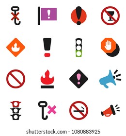 solid vector ixon set - prohibition sign vector, no alcohol, smoking, attention, traffic light, hook, flammable, stop, loudspeaker