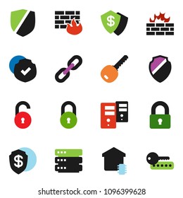 solid vector ixon set - protected vector, big data, server, shield, firewall, chain, lock, unlock, key, smart home, dollar, password