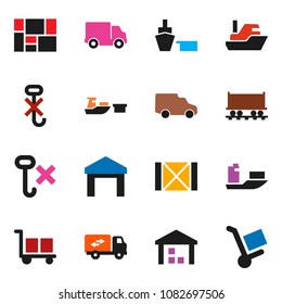 solid vector ixon set - Railway carriage vector, ship, delivery, car, port, wood box, consolidated cargo, no hook, warehouse, relocation truck, trolley