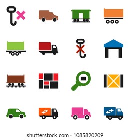solid vector ixon set - Railway carriage vector, truck trailer, delivery, car, wood box, consolidated cargo, no hook, warehouse, search, relocation
