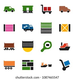 solid vector ixon set - Railway carriage vector, ship, truck trailer, sea container, car, port, wood box, consolidated cargo, search, relocation, trolley