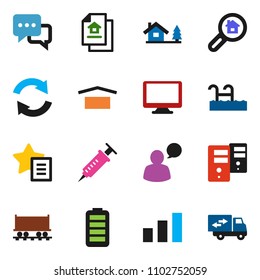 solid vector ixon set - Railway carriage vector, dry cargo, sorting, dialog, speaking man, monitor, battery, syringe, server, favorites, refresh, chalet, pool, estate document, search