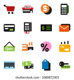 solid vector ixon set - receipt vector, credit card, dollar coin, cash, open, shopping bag, percent, mall, barcode, reader, cart, mail, password
