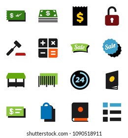 solid vector ixon set - receipt vector, cash, sale, 24 hour, shopping bag, market, barcode, calculator, auction, catalog, unlock, check, menu