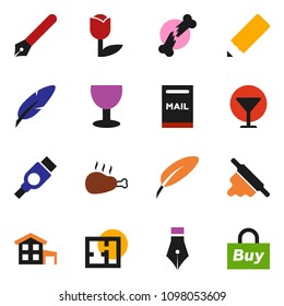 solid vector ixon set - rolling pin vector, chicken leg, pen, pencil, glass, tulip, hdmi, broken bone, cottage, mailbox, plan, buy