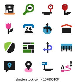 solid vector ixon set - route vector, map pin, office, phone 24, traking, consolidated cargo, dry, tulip, protected, big scales, search, barcode