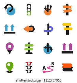solid vector ixon set - route vector, signpost, traffic light, top sign, arrow, undo, pin