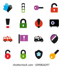 solid vector ixon set - rubber glove vector, safe, attention, traffic light, amkbulance car, shield, lock, unlock, key, sign, home protect, password