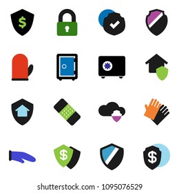 solid vector ixon set - rubber glove vector, cook, dollar shield, safe, protected, patch, cloud, lock, home protect
