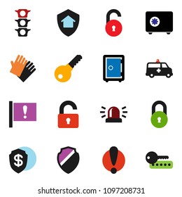 solid vector ixon set - rubber glove vector, safe, attention, traffic light, amkbulance car, shield, lock, unlock, siren, home protect, dollar, password