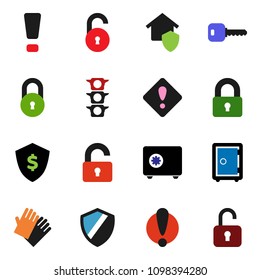 solid vector ixon set - rubber glove vector, dollar shield, safe, attention, traffic light, lock, unlock, key, sign, home protect
