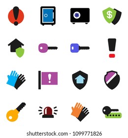 solid vector ixon set - rubber glove vector, safe, attention, shield, key, sign, siren, home protect, dollar, password