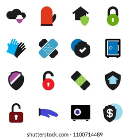 solid vector ixon set - rubber glove vector, cook, safe, protected, patch, cloud shield, lock, unlock, home protect, dollar