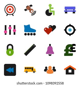 solid vector ixon set - ruler vector, bell, school bus, target, pound, roller Skates, satellitie, settings, group, heart, backward button, disabled, bench, lock, home