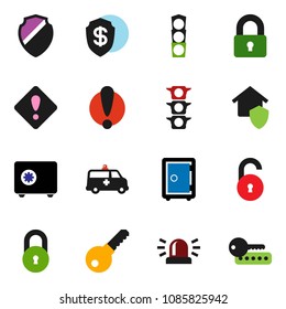 solid vector ixon set - safe vector, attention, traffic light, amkbulance car, shield, lock, unlock, sign, siren, home protect, dollar, password