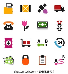 solid vector ixon set - satellite vector, money, traffic light, phone, 24, delivery, wood box, clipboard, document, cargo, tulip, weight, oil barrel, route