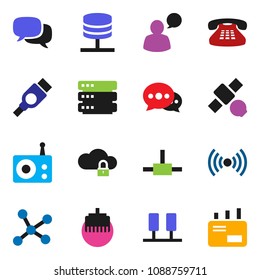 solid vector ixon set - satellite vector, radio, dialog, speaking man, classic phone, hdmi, connect, network, server, cloud lock, big data, lan connector, message, wireless, mail