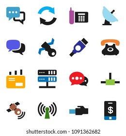 solid vector ixon set - satellite vector, phone, antenna, satellitie, dialog, hdmi, connect, network server, lan connector, message, refresh, wireless, mail, tap pay