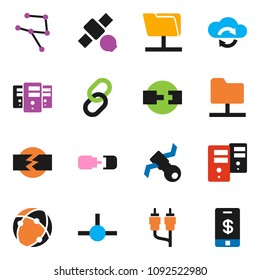 solid vector ixon set - satellite vector, link, rca, connect, connection, network, folder, cloud exchange, server, disconnection, tap pay