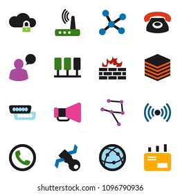 solid vector ixon set - satellite vector, loudspeaker, internet, speaking man, hdmi, network, server, cloud lock, big data, firewall, router, wireless, phone, mail