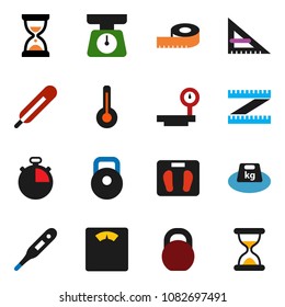 solid vector ixon set - scales vector, corner ruler, sand clock, measuring, stopwatch, weight, big, thermometer