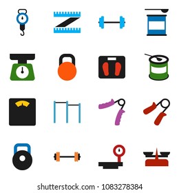 solid vector ixon set - scales vector, barbell, measuring, weight, hand trainer, horizontal bar, sports nutrition, big, store