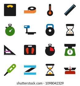 solid vector ixon set - scales vector, corner ruler, measuring, stopwatch, weight, big, thermometer, sand clock, store
