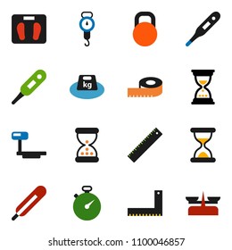 solid vector ixon set - scales vector, corner ruler, sand clock, measuring, stopwatch, weight, big, thermometer, store
