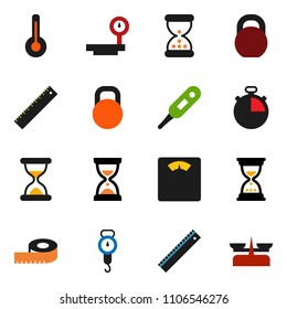 solid vector ixon set - scales vector, ruler, sand clock, measuring, stopwatch, weight, big, thermometer, store
