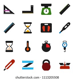 solid vector ixon set - scales vector, corner ruler, measuring, stopwatch, weight, thermometer, sand clock, store