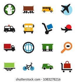 solid vector ixon set - school bus vector, world, bike, Railway carriage, plane, truck trailer, delivery, car, cargo search, amkbulance, trolley