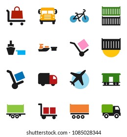 solid vector ixon set - school bus vector, bike, plane, truck trailer, sea container, port, cargo, Railway carriage, trolley, delivery