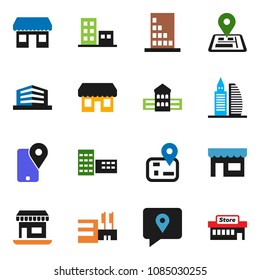 solid vector ixon set - school building vector, navigator, office, traking, apartments, store, mall