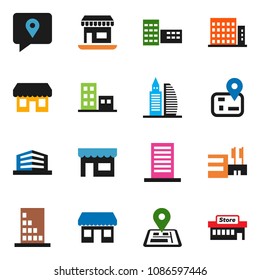 solid vector ixon set - school building vector, navigator, office, traking, apartments, store, mall