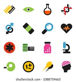 solid vector ixon set - school building vector, ambulance star, heart pulse, flask, eye, gender sign, dna, magnifier, insemination, patch, pills bottle, blister, microscope, microbs, sperm