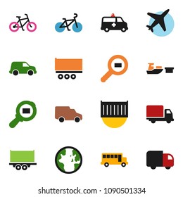 solid vector ixon set - school bus vector, world, bike, plane, truck trailer, sea container, delivery, car, port, cargo search, ambulance