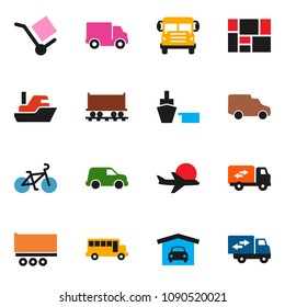 solid vector ixon set - school bus vector, bike, Railway carriage, plane, ship, truck trailer, delivery, car, port, consolidated cargo, garage, relocation