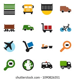 solid vector ixon set - school bus vector, world, bike, Railway carriage, plane, sea container, car, port, cargo, search, amkbulance, trolley, delivery