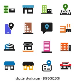 solid vector ixon set - school building vector, navigator, office, traking, apartments, store, mall