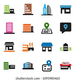 solid vector ixon set - school building vector, navigator, office, traking, apartments, store, mall