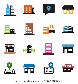 solid vector ixon set - school building vector, navigator, office, traking, apartments, store, mall