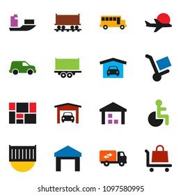 solid vector ixon set - school bus vector, Railway carriage, plane, ship, truck trailer, sea container, car, consolidated cargo, warehouse, disabled, garage, relocation, trolley