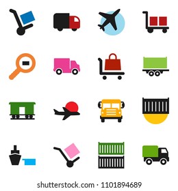 solid vector ixon set - school bus vector, plane, truck trailer, sea container, delivery, port, cargo, search, Railway carriage, trolley
