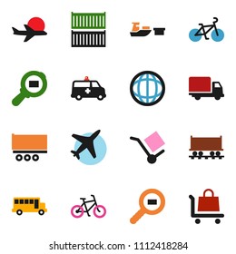 solid vector ixon set - school bus vector, world, bike, Railway carriage, plane, truck trailer, sea container, delivery, port, cargo, search, amkbulance car, trolley