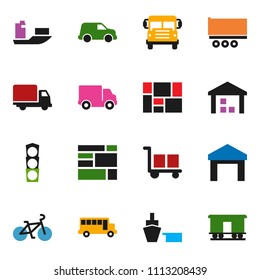 solid vector ixon set - school bus vector, bike, traffic light, ship, truck trailer, delivery, car, port, consolidated cargo, warehouse, Railway carriage